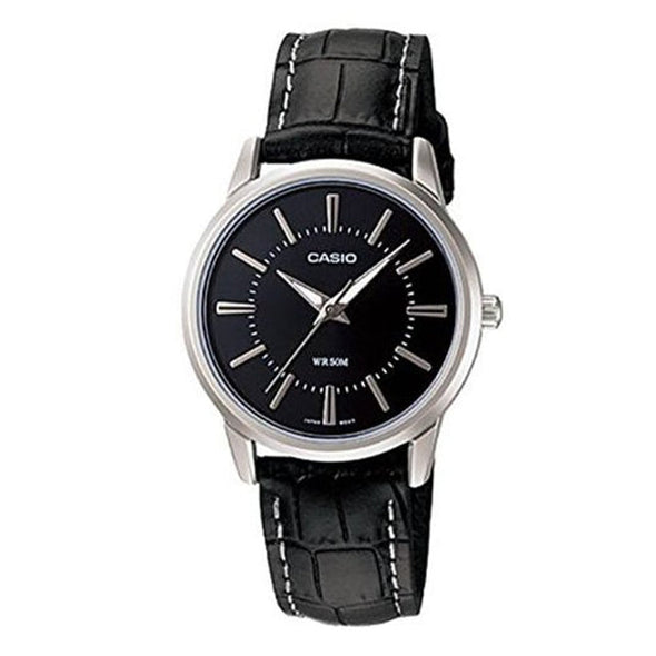 Reloj de pulsera con correa de Cuero Negro con esfera de color Negro con estilo Clásico resistencia al agua de 50metros