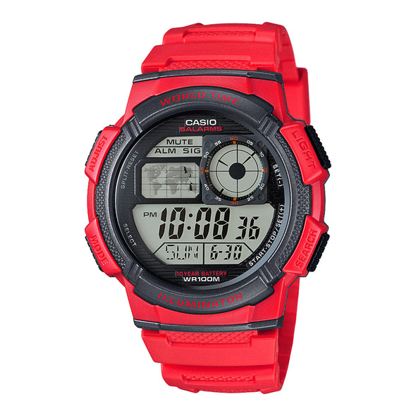Reloj de pulsera con correa de Resina Rojo con esfera de color Negro con estilo Deportivo resistencia al agua de 100metros