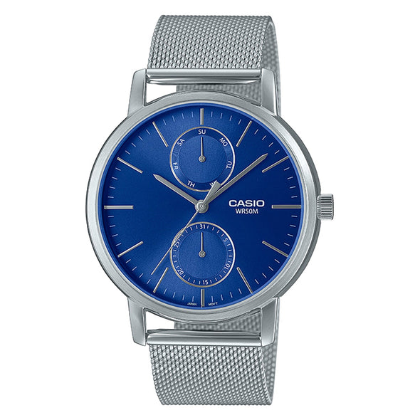 Reloj de pulsera con correa de Acero inoxidable Plateado con esfera de color Azul con estilo Clásico resistencia al agua de 50metros