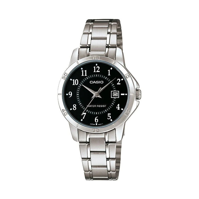 Reloj de pulsera con correa de Acero inoxidable Plateado con esfera de color Negro con estilo Clásico resistencia al agua de 30 metros
