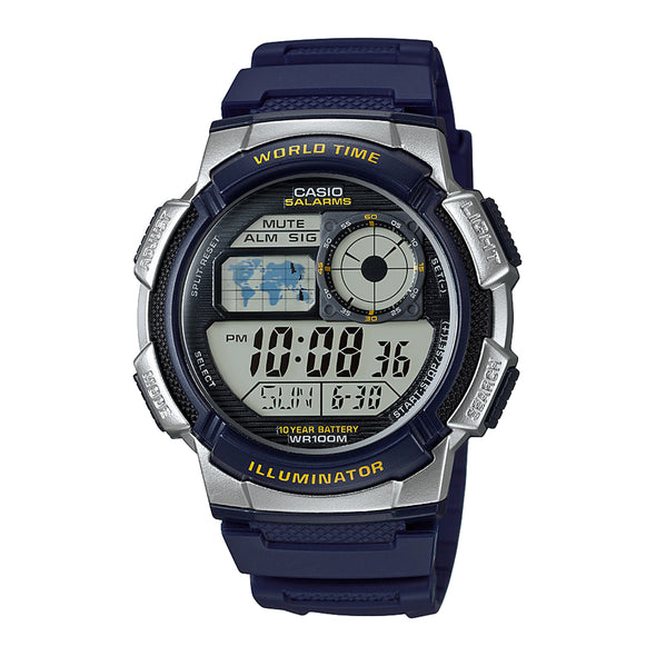 Reloj de pulsera con correa de Resina Azul con esfera de color Negro con estilo Deportivo resistencia al agua de 100metros