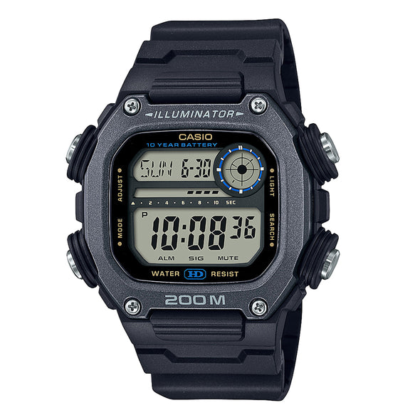 Reloj de pulsera con correa de Resina Negro con esfera de color Gris con estilo Deportivo resistencia al agua de 200metros