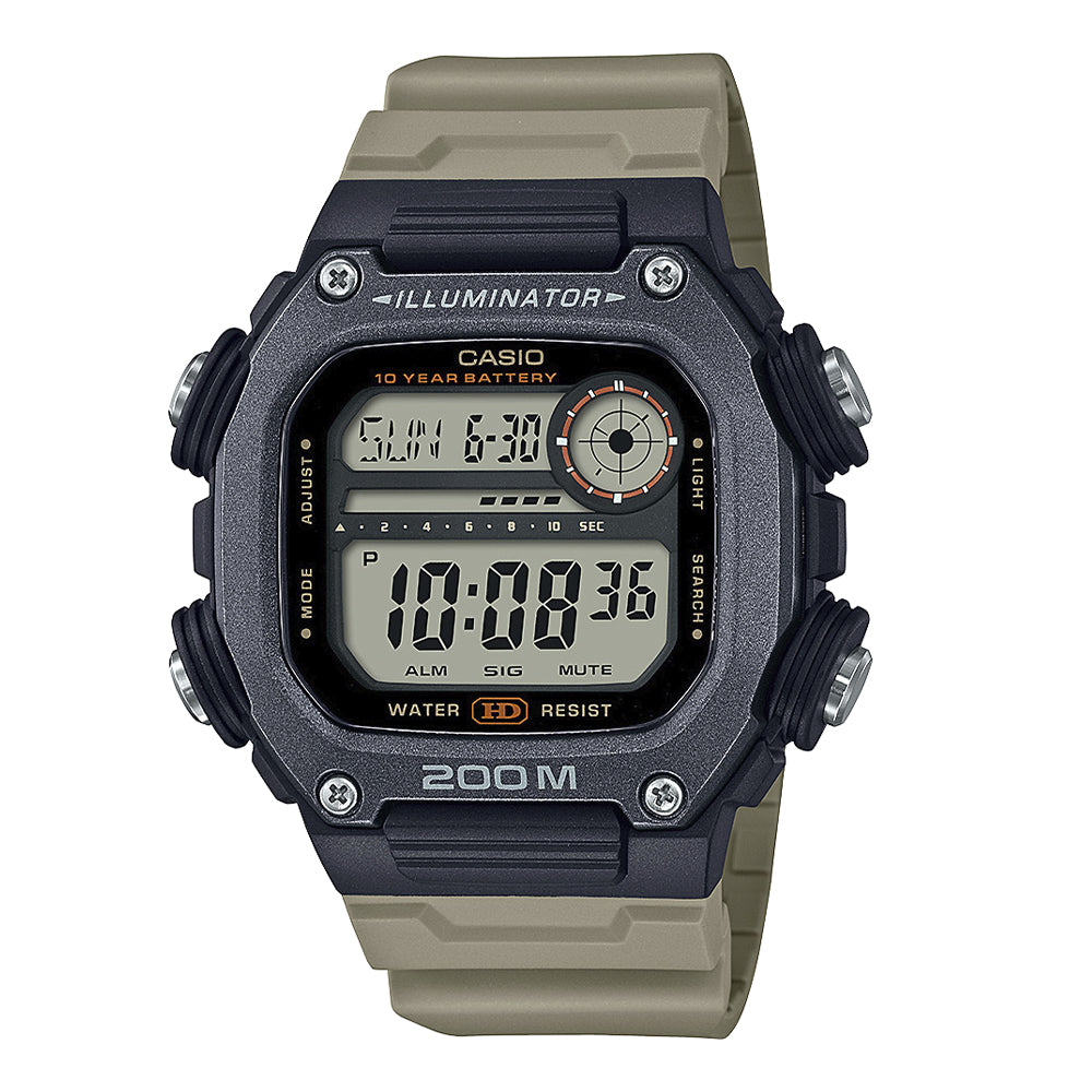 Reloj de pulsera con correa de Resina Café con esfera de color Gris con estilo Deportivo resistencia al agua de 200metros