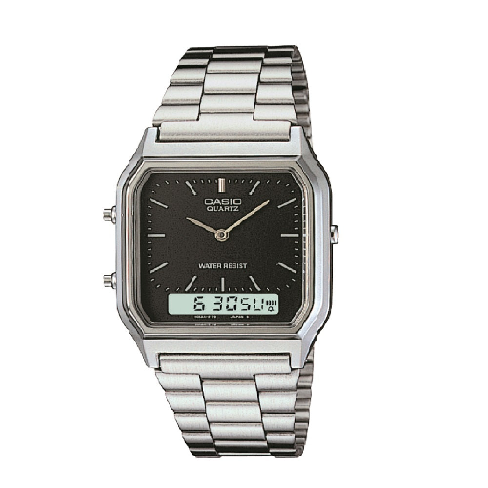 Reloj de pulsera con correa de Acero inoxidable Plateado con esfera de color Negro con estilo Vintage resistencia al agua de 30 metros