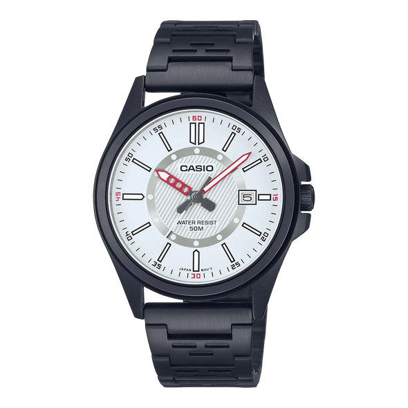 Reloj de pulsera con correa de Acero inoxidable Negro con esfera de color Blanco con estilo Clásico resistencia al agua de 50metros
