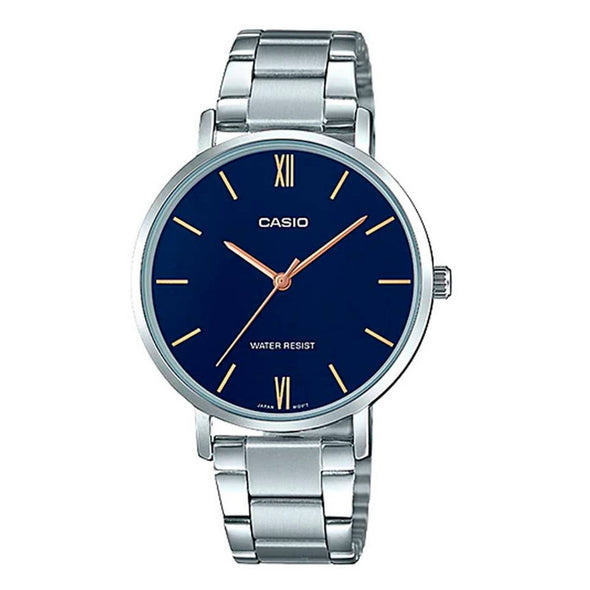 Reloj de pulsera con correa de Acero inoxidable Plateado con esfera de color Azul con estilo Clásico resistencia al agua de 30 metros