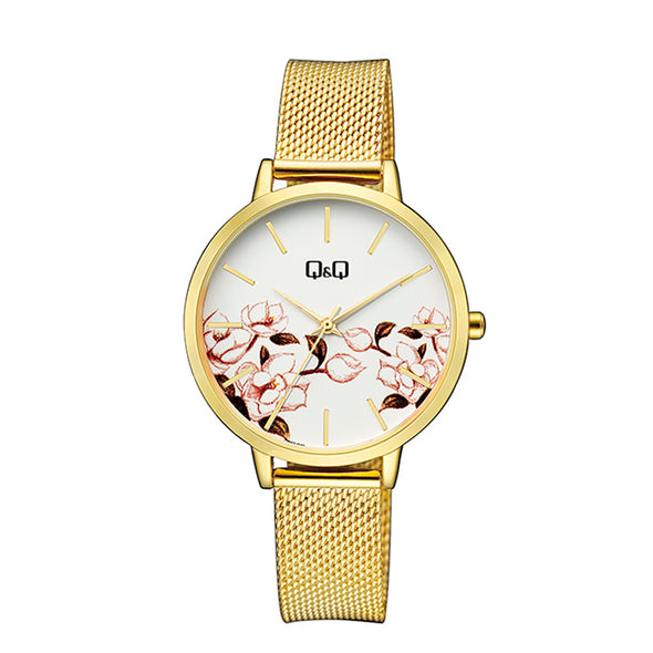 Reloj de pulsera con correa de Acero inoxidable Dorado con esfera de color Blanco con estilo Fashion resistencia al agua de 30 metros