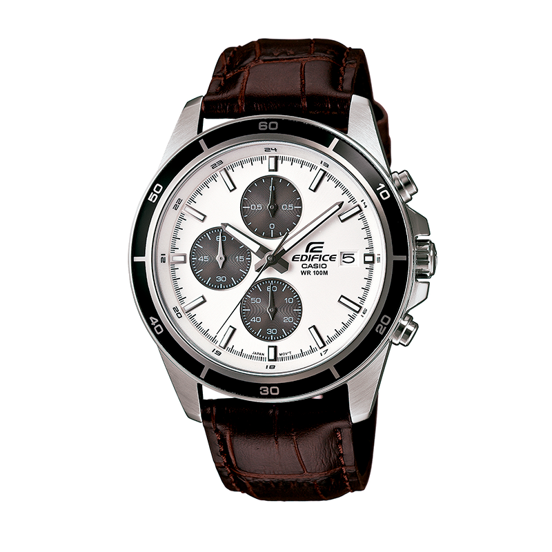 Reloj de pulsera con correa de Cuero Café con esfera de color Blanco con estilo Casual resistencia al agua de 100metros