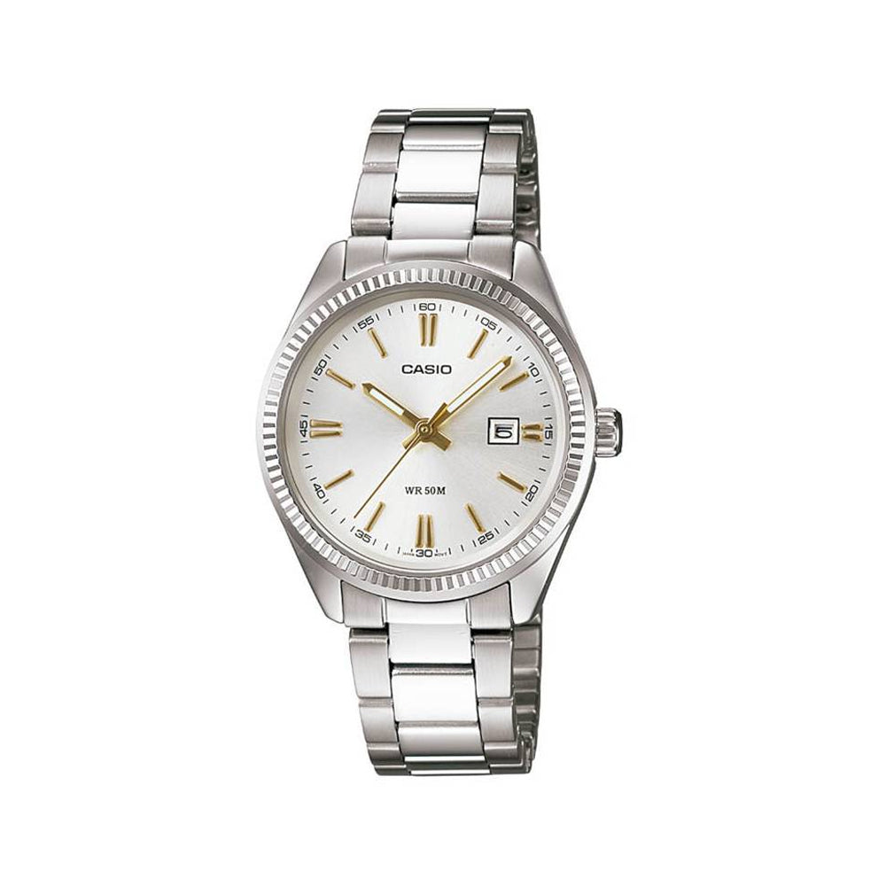 Reloj de pulsera con correa de Acero inoxidable Plateado con esfera de color Blanco con estilo Clásico resistencia al agua de 50metros