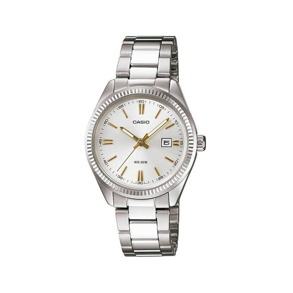 Reloj de pulsera con correa de Acero inoxidable Plateado con esfera de color Blanco con estilo Clásico resistencia al agua de 50metros
