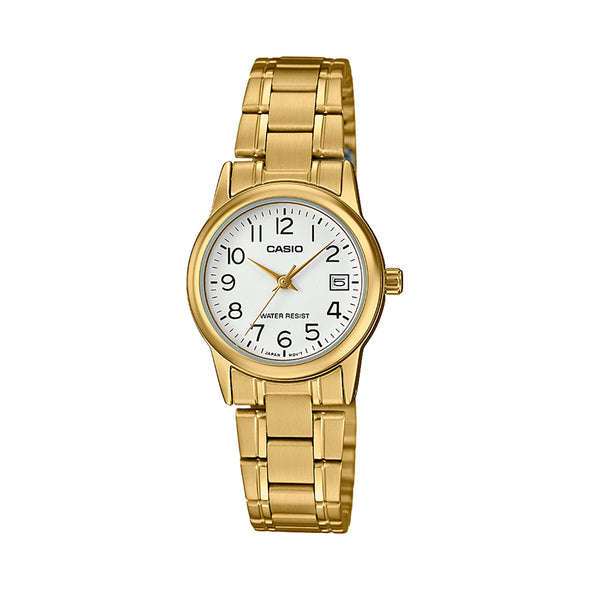Reloj de pulsera con correa de Acero inoxidable Dorado con esfera de color Blanco con estilo Clásico resistencia al agua de 30 metros