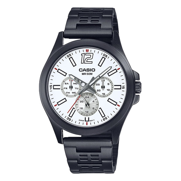 Reloj de pulsera con correa de Acero inoxidable Negro con esfera de color Blanco con estilo Deportivo resistencia al agua de 50metros